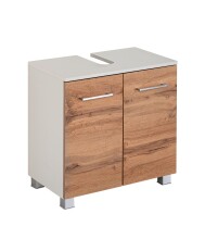 Waschbeckenunterschrank >Paris< in Weiß, Wotaneiche - 60x54x35cm (BxHxT)