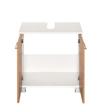 Waschbeckenunterschrank >Paris< in Weiß, Wotaneiche - 60x54x35cm (BxHxT)
