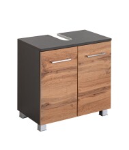 Waschbeckenunterschrank >Paris< in Graphitgrau, Wotaneiche - 60x54x35cm (BxHxT)