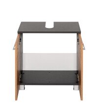 Waschbeckenunterschrank >Paris< in Graphitgrau, Wotaneiche - 60x54x35cm (BxHxT)