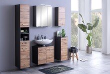 Waschbeckenunterschrank >Paris< in Graphitgrau, Wotaneiche - 60x54x35cm (BxHxT)