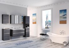 Waschtisch-Set >Arezzo< in Eiche Rauchsilber Nachbildung - 100x56x47cm (BxHxT)
