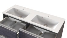 Waschbeckenschrank >Arezzo< in Eiche Rauchsilber Nachbildung - 120x56x47 (BxHxT)