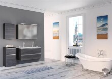 Waschbeckenschrank >Arezzo< in Eiche Rauchsilber Nachbildung - 120x56x47 (BxHxT)