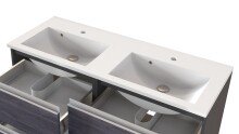 Waschbeckenschrank >Arezzo< in Eiche Rauchsilber Nachbildung - 120x56x47 (BxHxT)