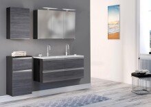 Waschbeckenschrank >Arezzo< in Eiche Rauchsilber Nachbildung - 120x56x47 (BxHxT)