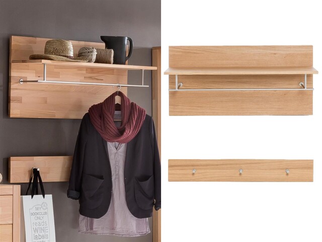 Garderobenpaneel >Leduc< aus Massivholz - 100x105x30cm (BxHxT)