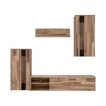 Wohnwand >Crosby< in Stabeiche - 213x184x41,3cm (BxHxT)