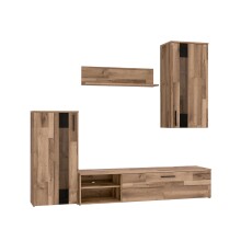 Wohnwand >Crosby< in Stabeiche - 213x184x41,3cm (BxHxT)