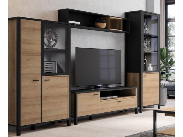 Wohnwand >Hialeah< in Riviera Eiche - 322,4x193,9x40,2cm (BxHxT)