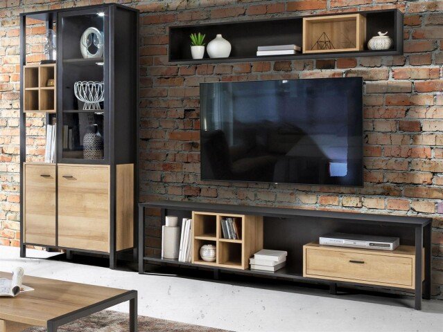 Wohnwand >Hialeah< in Riviera Eiche - 277,2x193,9x40,2cm (BxHxT)