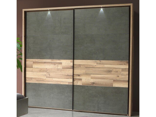 Schwebetürenschrank >Rhodos< in Stabeiche - 231,1x215,9x61,2cm (BxHxT)