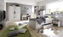 Bettgestell >Lebbie< in Pinie Weiß - 96x90x205cm (BxHxT)