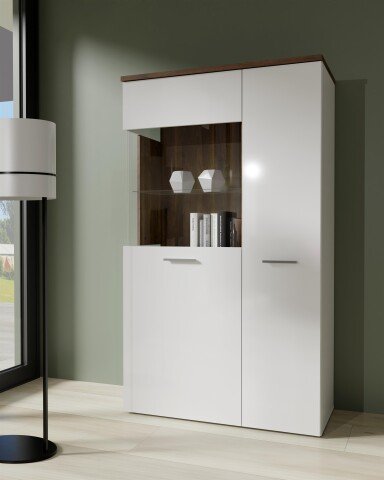 Vitrine >Rafina< in Bakersfield Walnuss - 95,1x162,4x42cm (BxHxT)