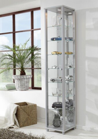 Glasvitrine >OPTIMA< in Silber - 31,5x172x32cm (BxHxT)