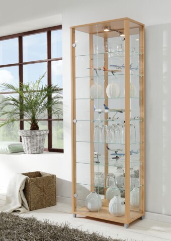 Glasvitrine >OPTIMA< in Buche Dekor - 58x172x32cm (BxHxT)