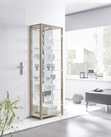 Glasvitrine >OPTIMA< in Noce Dekor - 58x172x32cm (BxHxT)