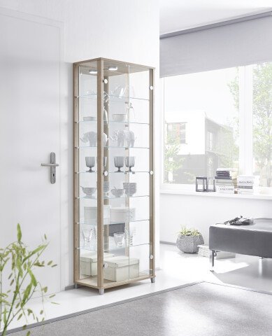 Glasvitrine >OPTIMA< in Noce Dekor - 58x172x32cm (BxHxT)