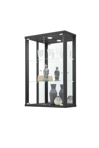 Glasvitrine >OPTIMA< in Schwarz Struktur - 56x85x25,2cm (BxHxT)