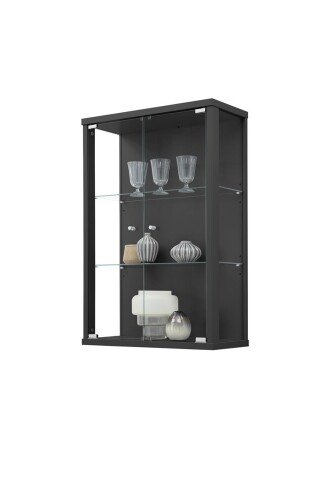 Glasvitrine >OPTIMA< in Schwarz Struktur - 56x85x25,2cm (BxHxT)