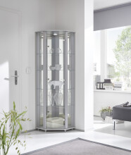 Eckvitrine >TRIO< in Silber - 71x172x50cm (BxHxT)