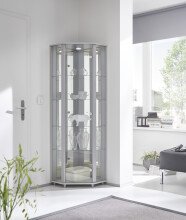 Eckvitrine >TRIO< in Silber - 71x172x50cm (BxHxT)