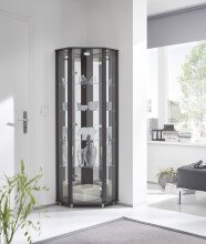 Eckvitrine >TRIO< in Schwarz Struktur - 71x172x50cm...