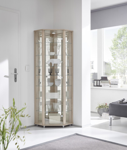 Eckvitrine >TRIO< in Sonoma Eiche Dekor - 71x172x50cm (BxHxT)