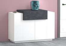 Schuhschrank >Catania< in Weiß-Hochglanz / Schiefer - 120x86x45cm (BxHxT)