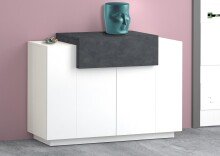 Schuhschrank >Catania< in Weiß-Hochglanz / Schiefer - 120x86x45cm (BxHxT)