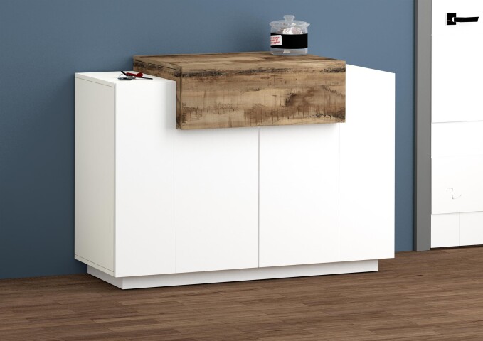 Schuhschrank >Catania< in Weiß-Hochglanz / Ahorn - 120x86x45cm (BxHxT)