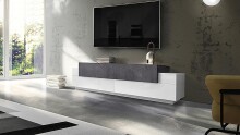 TV-Board >Catania< in Weiß-Hochglanz / Schiefer - 200x51,6x45cm (BxHxT)