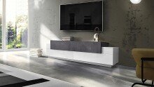 TV-Board >Catania< in Weiß-Hochglanz / Schiefer - 200x51,6x45cm (BxHxT)