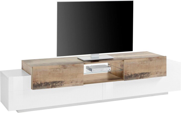 TV-Board >Catania< in Weiß-Hochglanz - 220x51x45cm (BxHxT)