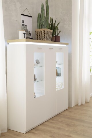 Highboard >Chalki< in Weiß - 138x143x38cm (BxHxT)