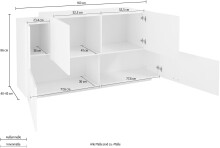 Sideboard >Catania< in Weiß-Hochglanz / Schiefer - 160x86x45cm (BxHxT)