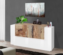 Sideboard >Catania< in Weiß-Hochglanz / Ahorn - 160x86x45cm (BxHxT)