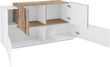 Sideboard >Catania< in Weiß-Hochglanz / Ahorn - 160x86x45cm (BxHxT)