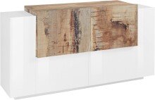 Sideboard >Catania< in Weiß-Hochglanz / Ahorn...
