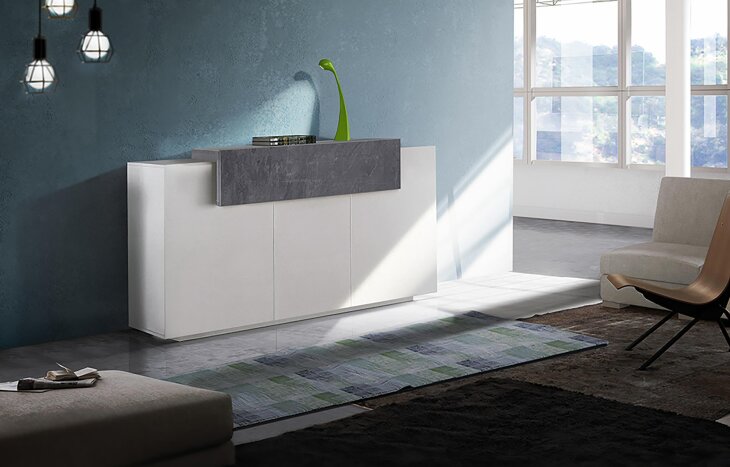 Sideboard >Catania< in Weiß-Hochglanz/Schiefer - 160x86x45cm (BxHxT)