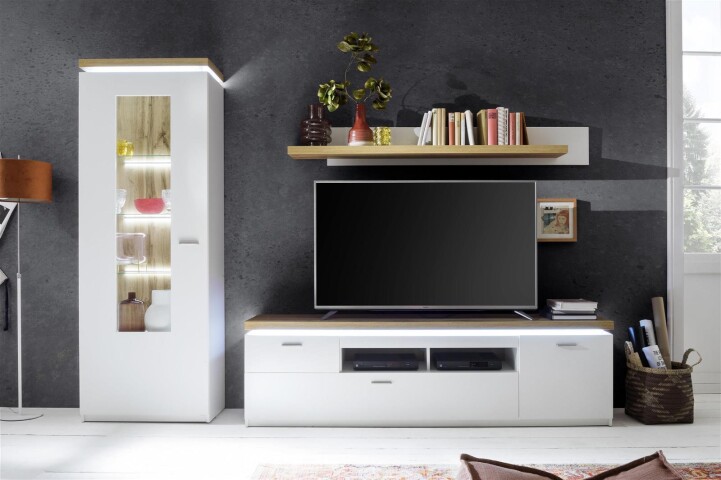 Wohnwand >Chalki< in Weiß - 280x198x44cm (BxHxT)