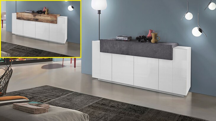 Sideboard >Catania< in Weiß-Hochglanz - 200x85,6x45cm (BxHxT)