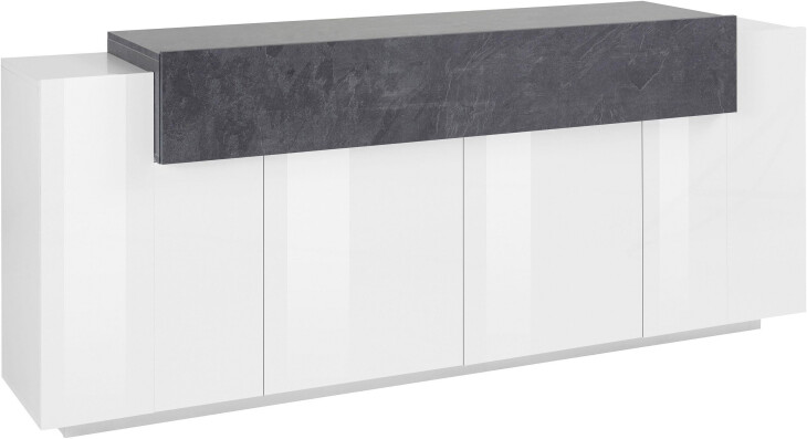 Sideboard >Catania< in Weiß/Weiß-Hochglanz - 200x85,6x45cm (BxHxT)