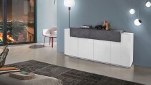 Sideboard >Catania< in Weiß/Weiß-Hochglanz - 200x85,6x45cm (BxHxT)