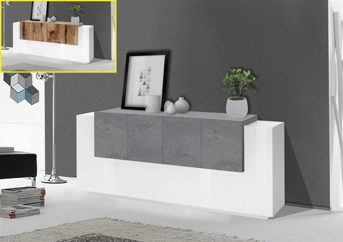 Sideboard >Catania< in Weiß-Hochglanz - 200x86x45cm (BxHxT)