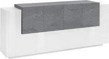 Sideboard >Catania< in Weiß-Hochglanz / Schiefer - 200x86x45cm (BxHxT)
