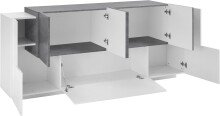 Sideboard >Catania< in Weiß-Hochglanz / Schiefer - 200x86x45cm (BxHxT)