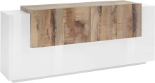 Sideboard >Catania< in Weiß-Hochglanz / Ahorn - 200x86x45cm (BxHxT)
