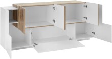Sideboard >Catania< in Weiß-Hochglanz / Ahorn - 200x86x45cm (BxHxT)
