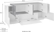 Sideboard >Catania< in Weiß-Hochglanz / Ahorn - 200x86x45cm (BxHxT)